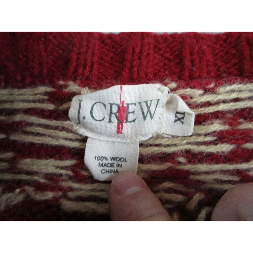 J. CREW  Sweater Mens XL Red Oarsman Snowflake Fair Isle Nordic Hand Knit - Picture 3 of 9